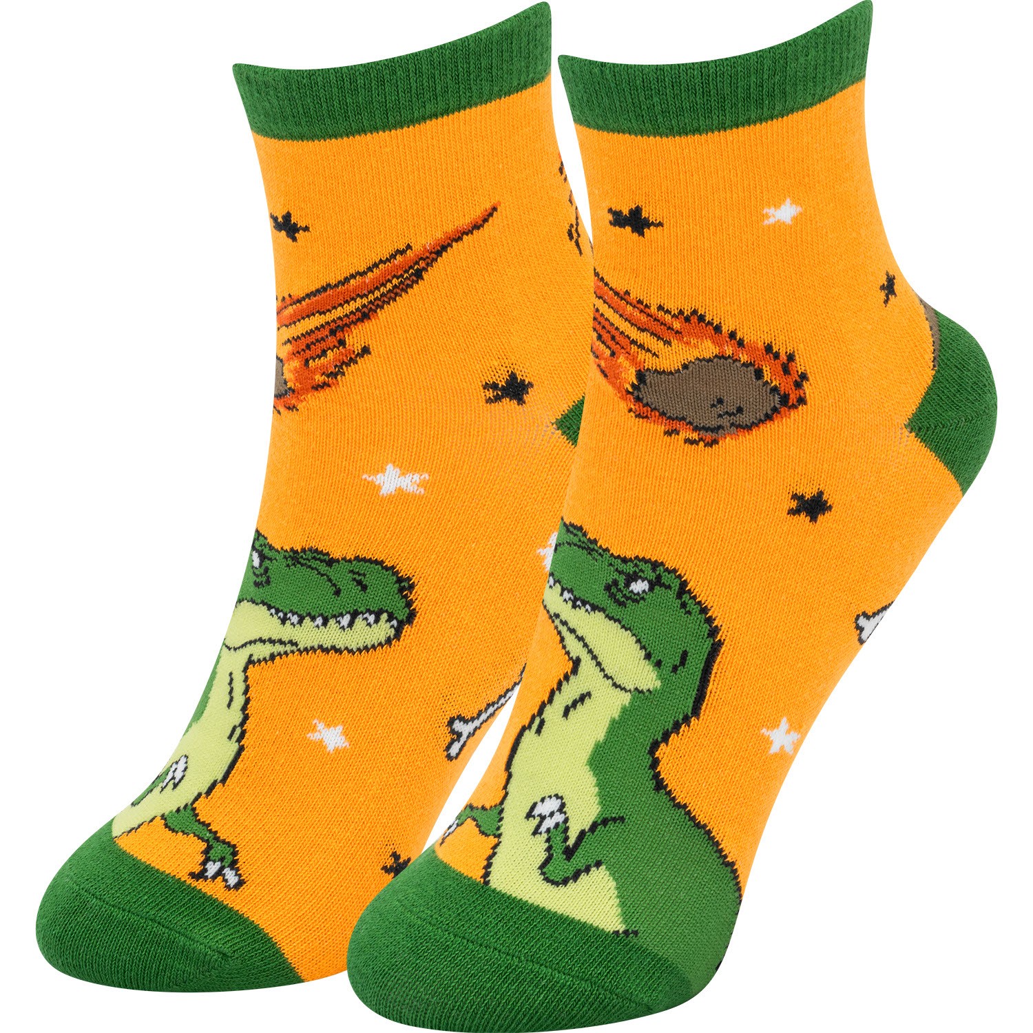 Zaubersocken »Dino« – orangefarbene Socken mit Dino-Motiv und grünen Akzenten