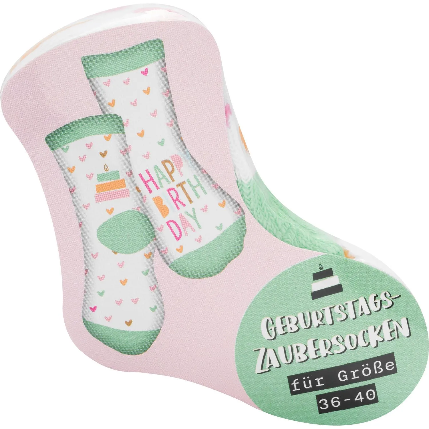 Pastellfarbene Zaubersocken mit Kuchen- & Herzenmotiv, Größe 36-40