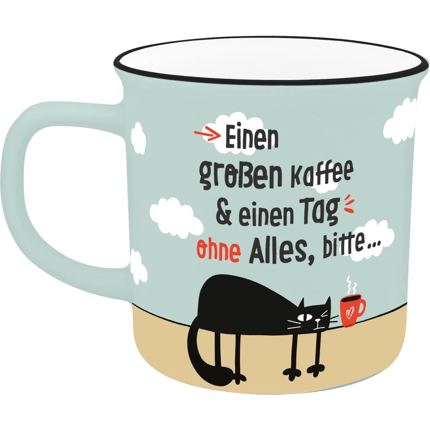 XL-Lieblingsbecher Großer Kaffee mit schwarzer Katze auf Pastellblau