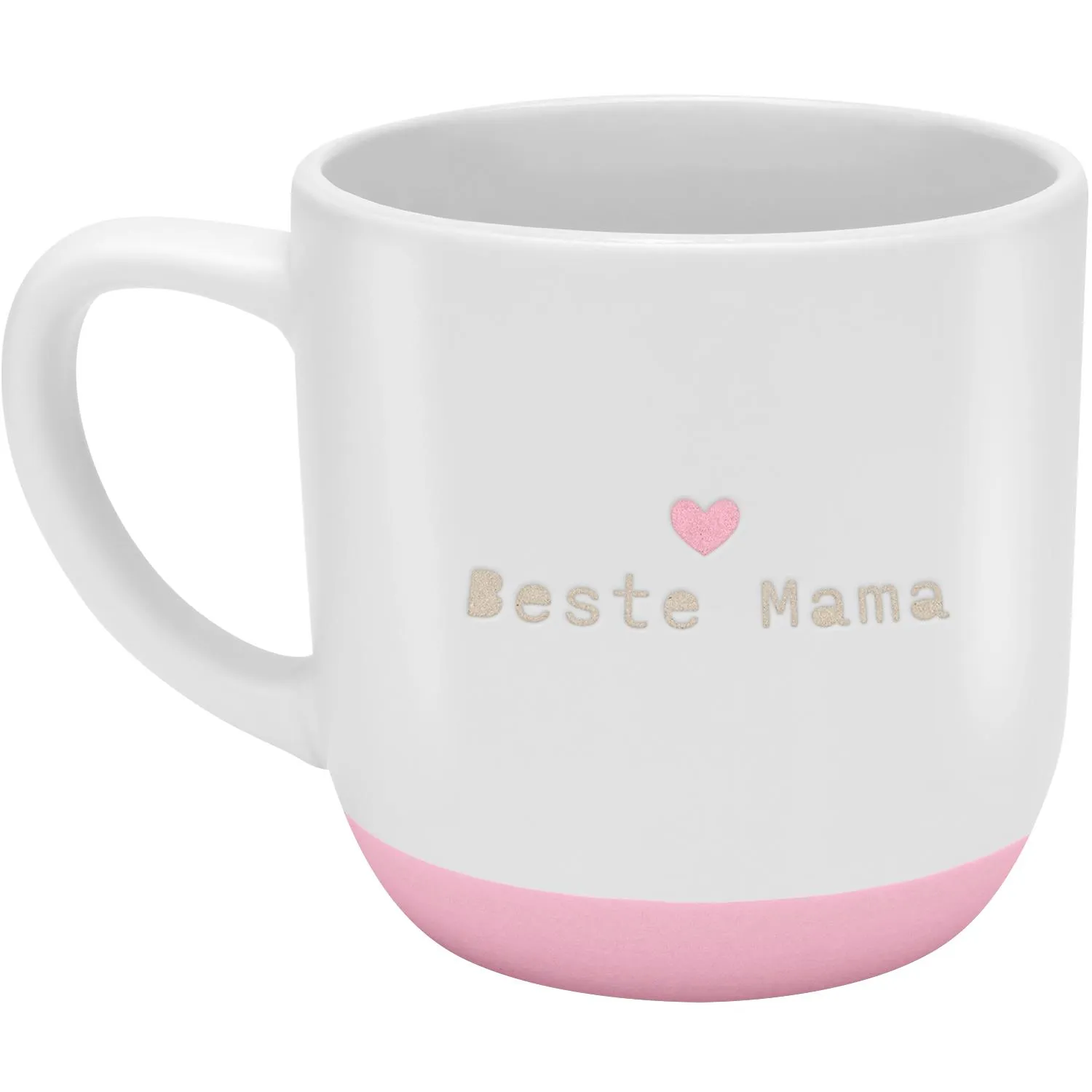 Weiße Keramiktasse mit Gravur 'Beste Mama' und rosa Boden