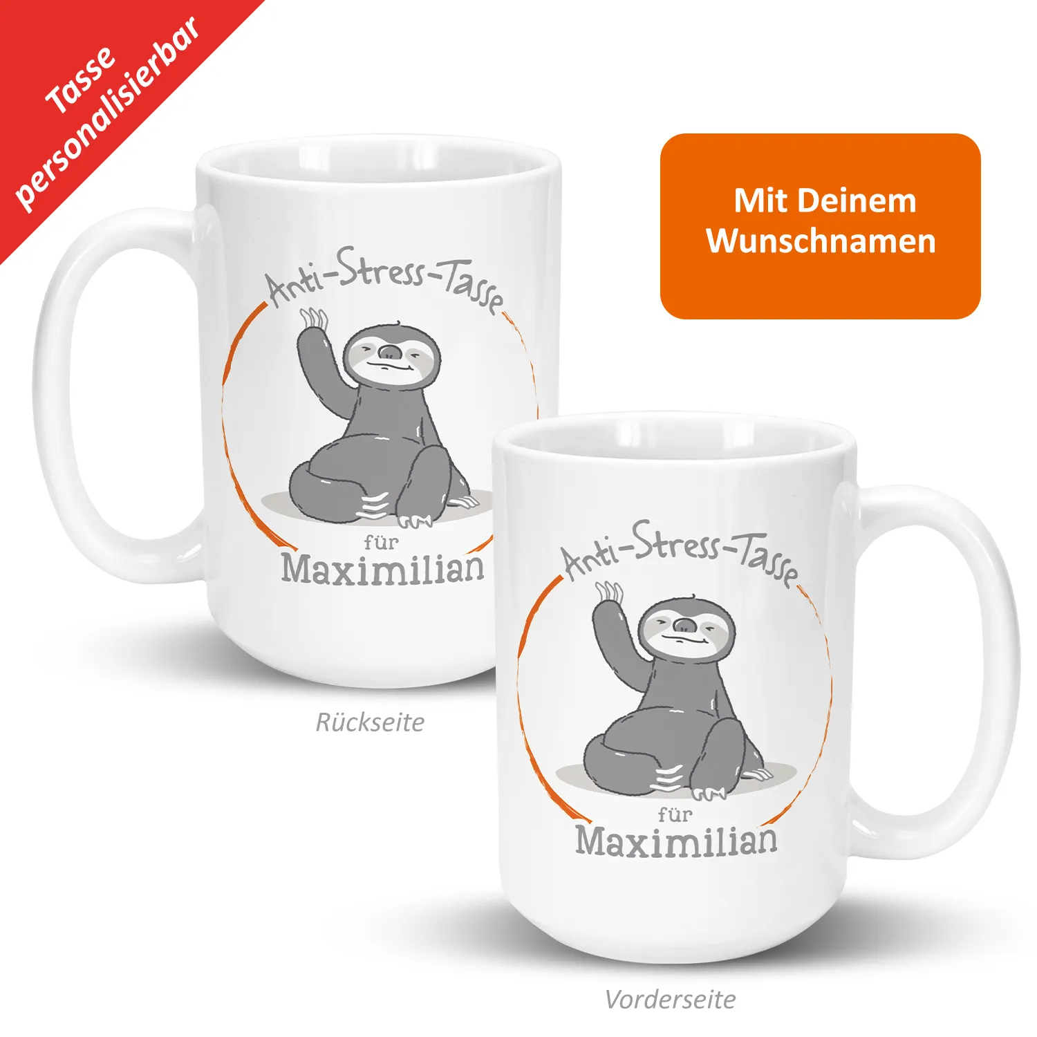 Personalisierbare XL-Tasse »Anti Stress« mit Name, orange
