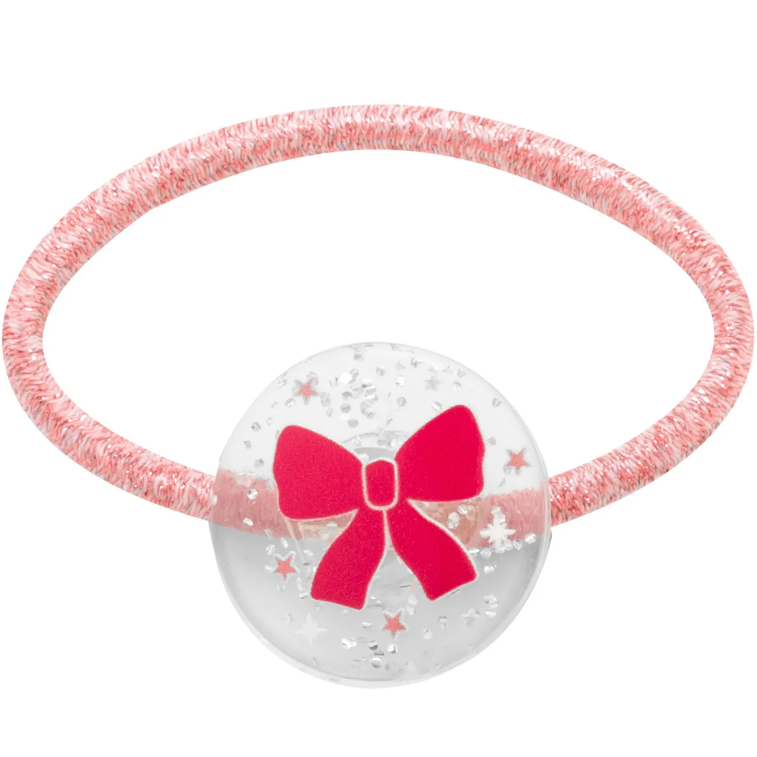 Rosa Haargummi-Set mit transparentem Anhänger und pinker Schleife