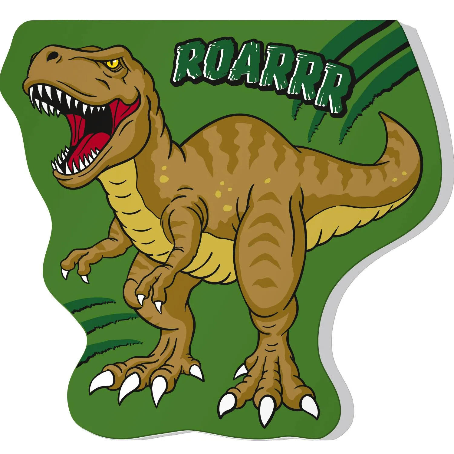 Block Dino mit Dinosaurier-Motiv auf grünem Hintergrund, ideal für Schulstart