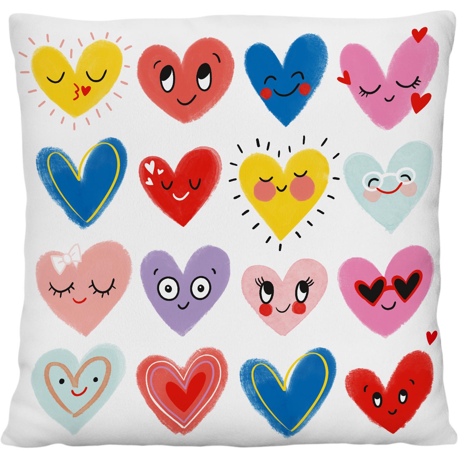 Plüschkissen »Herzen« mit bunten Herzen und Gesichtern