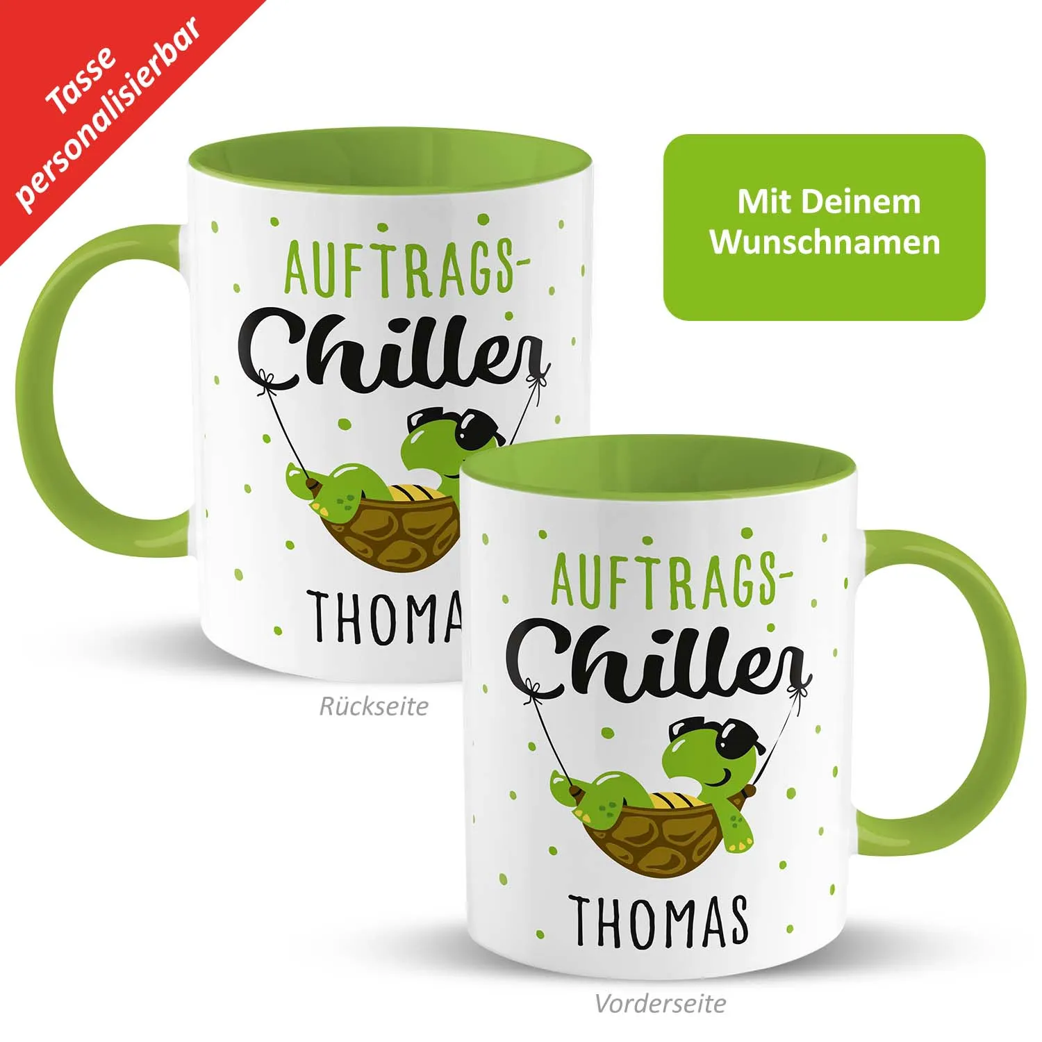 GRUSS & CO L1872 Tasse »Auftragschiller …!« mit Wunschnamen, grün, personalisiert