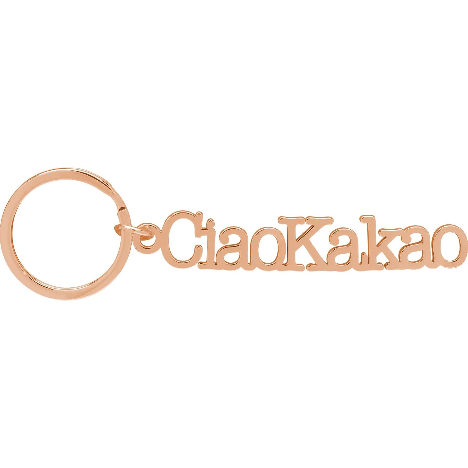 Roségoldener Schlüsselanhänger mit Schriftzug CiaoKakao am Ring – elegant und schlicht