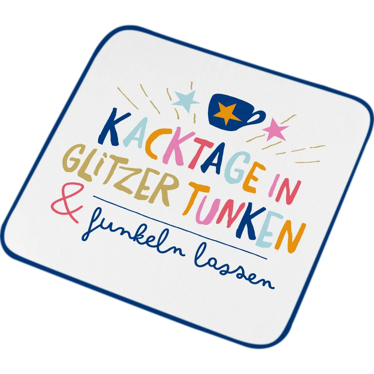 Zauberhandtuch aus Baumwolle, Sternform, bunten Glitzer-Schriftzug, 30x30 cm