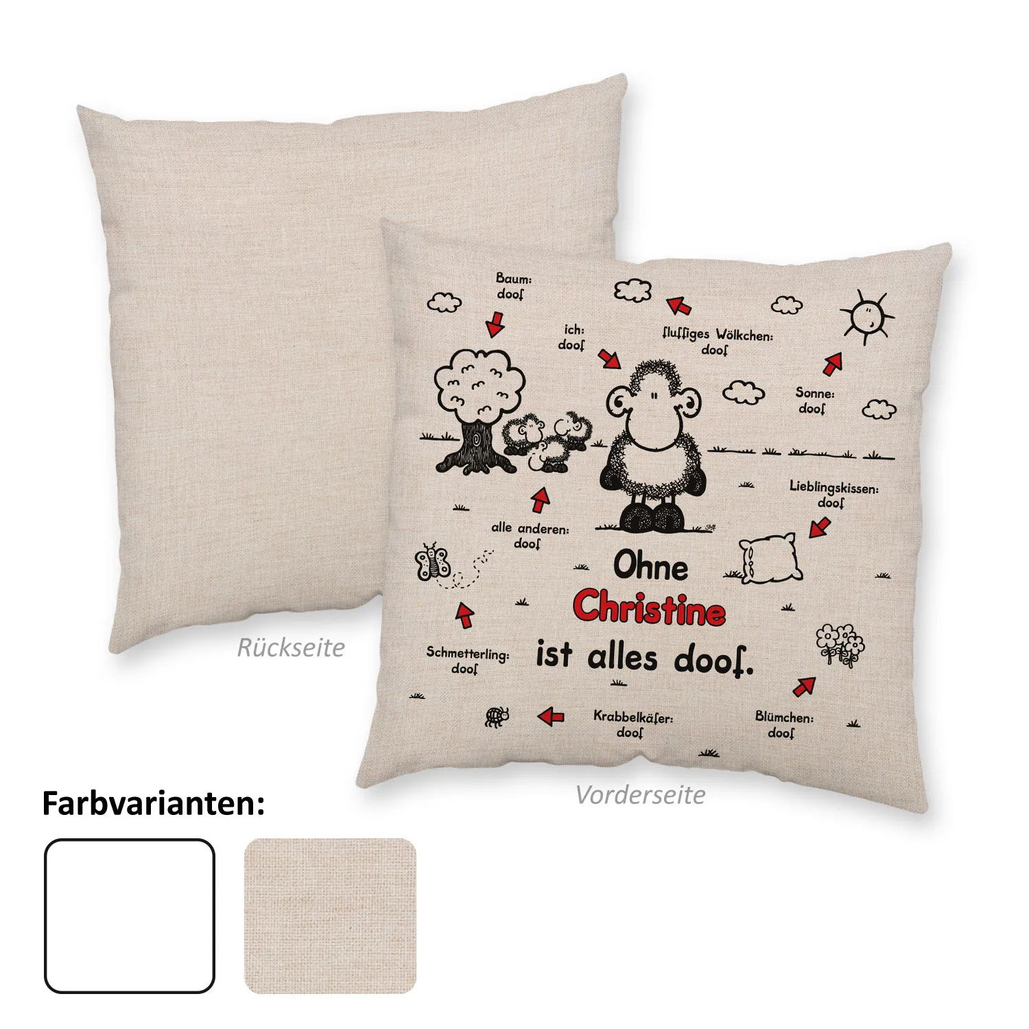 Personalisiertes Kissen mit Schäfchen-Motiv und dem Namen Christine, Canvas-Optik