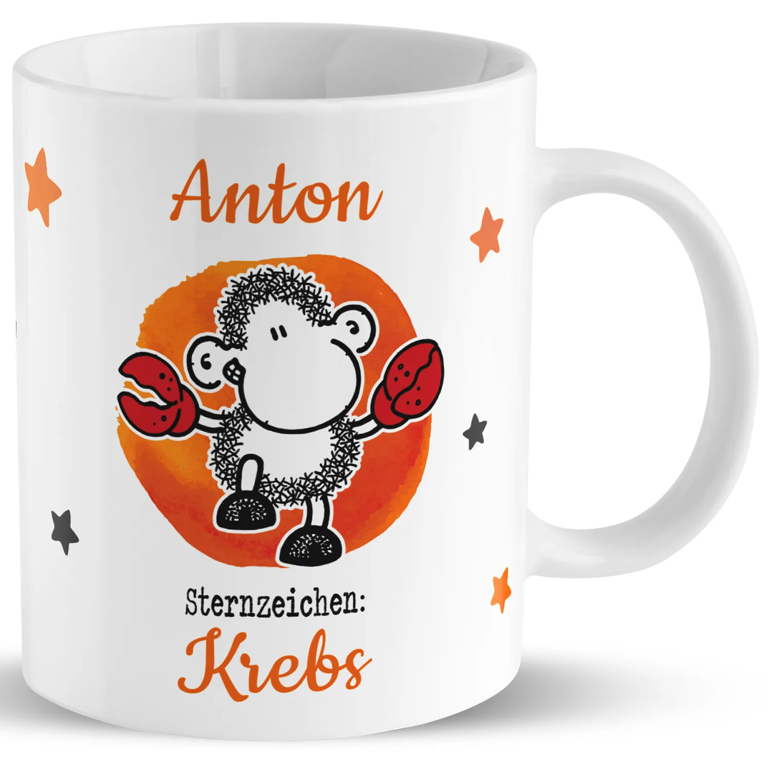 Tasse mit Sternzeichen »Krebs«, mit Namen, weiß, personalisiert