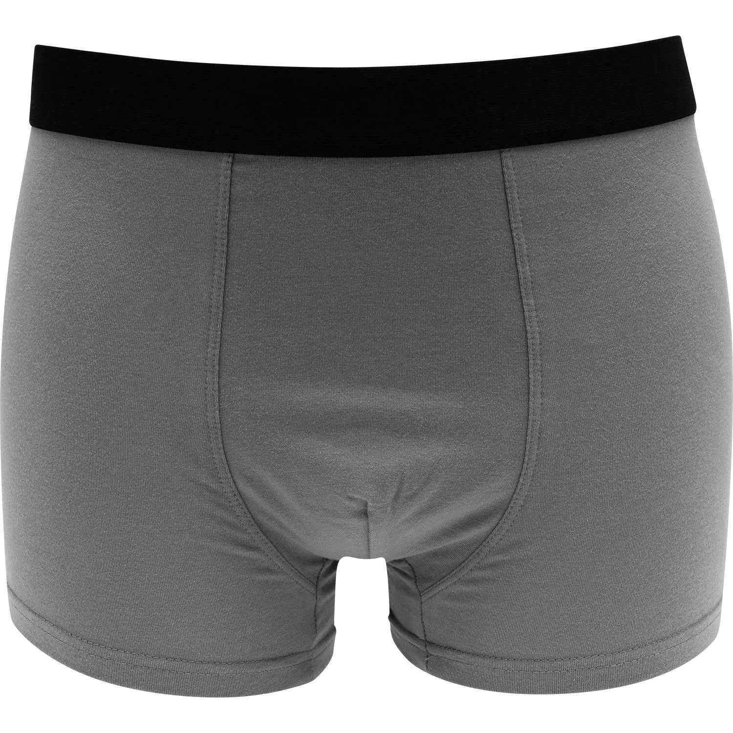 Graue Herren-Boxer mit schwarzem Bund, schlichtes Unifarben-Design.