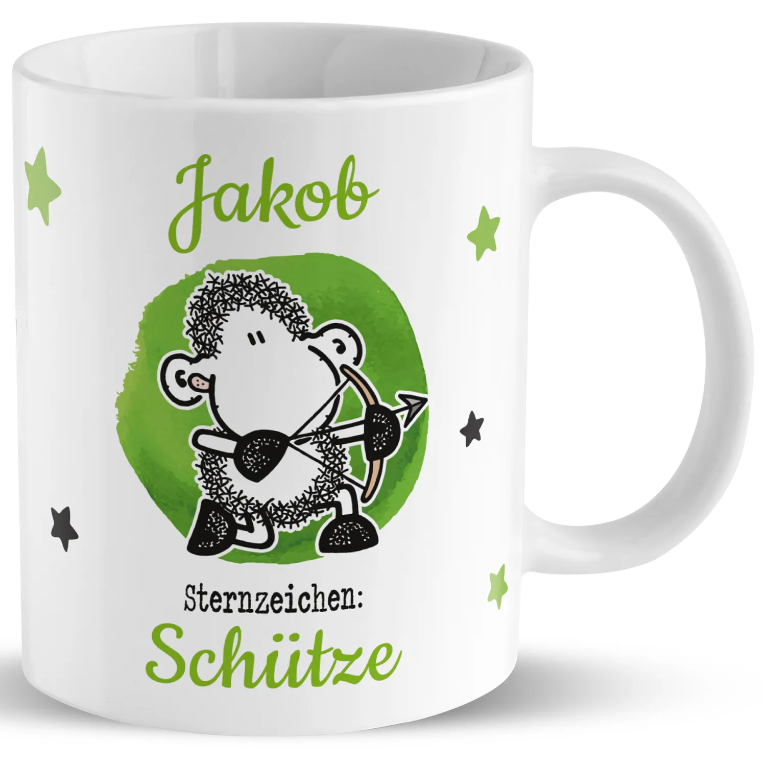 Tasse mit Sternzeichen »Schütze«, mit Namen und Geburtsdatum, weiß, personalisiert