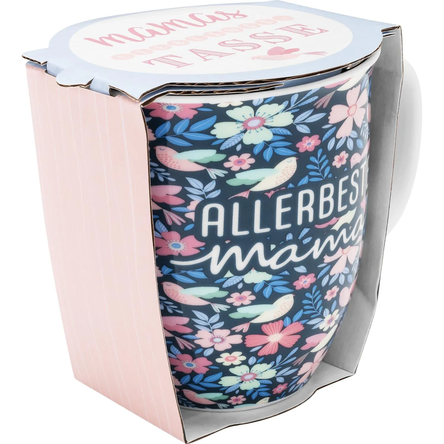 Porzellan-Tasse Allerbeste Mama mit floralem Muster und Henkel