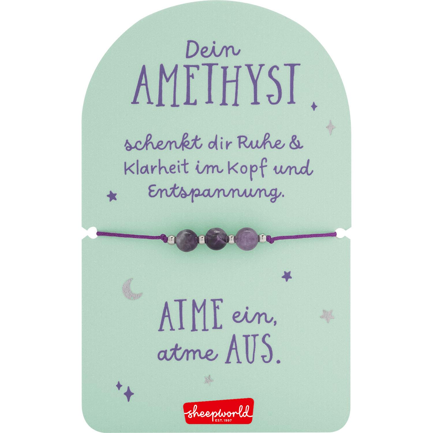 Armband aus Amethyst-Halbedelsteinen auf violettem Faden, verstellbar