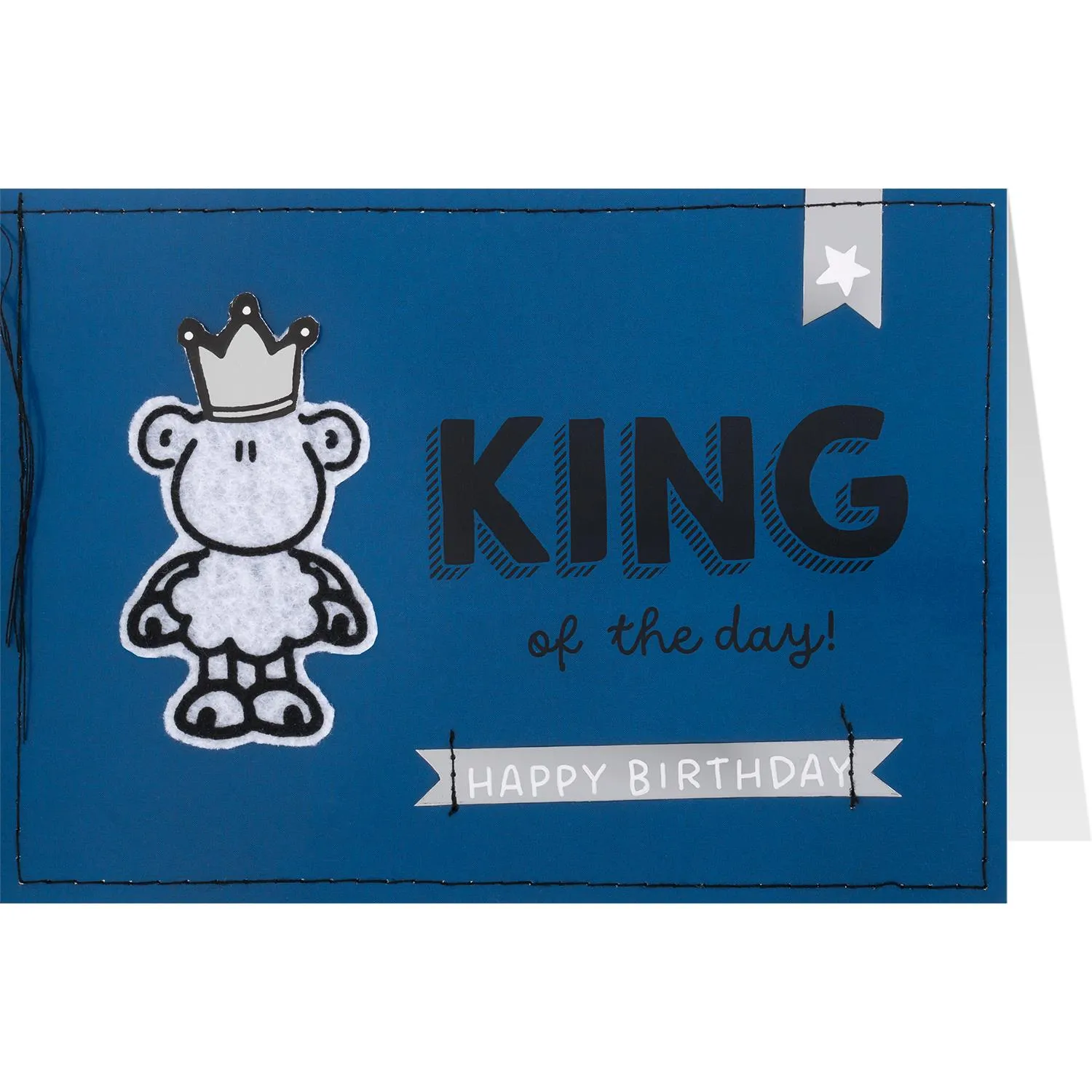 Handgemachte Grußkarte King of the day mit Königsschaf auf blauem Hintergrund, inkl. Kuvert