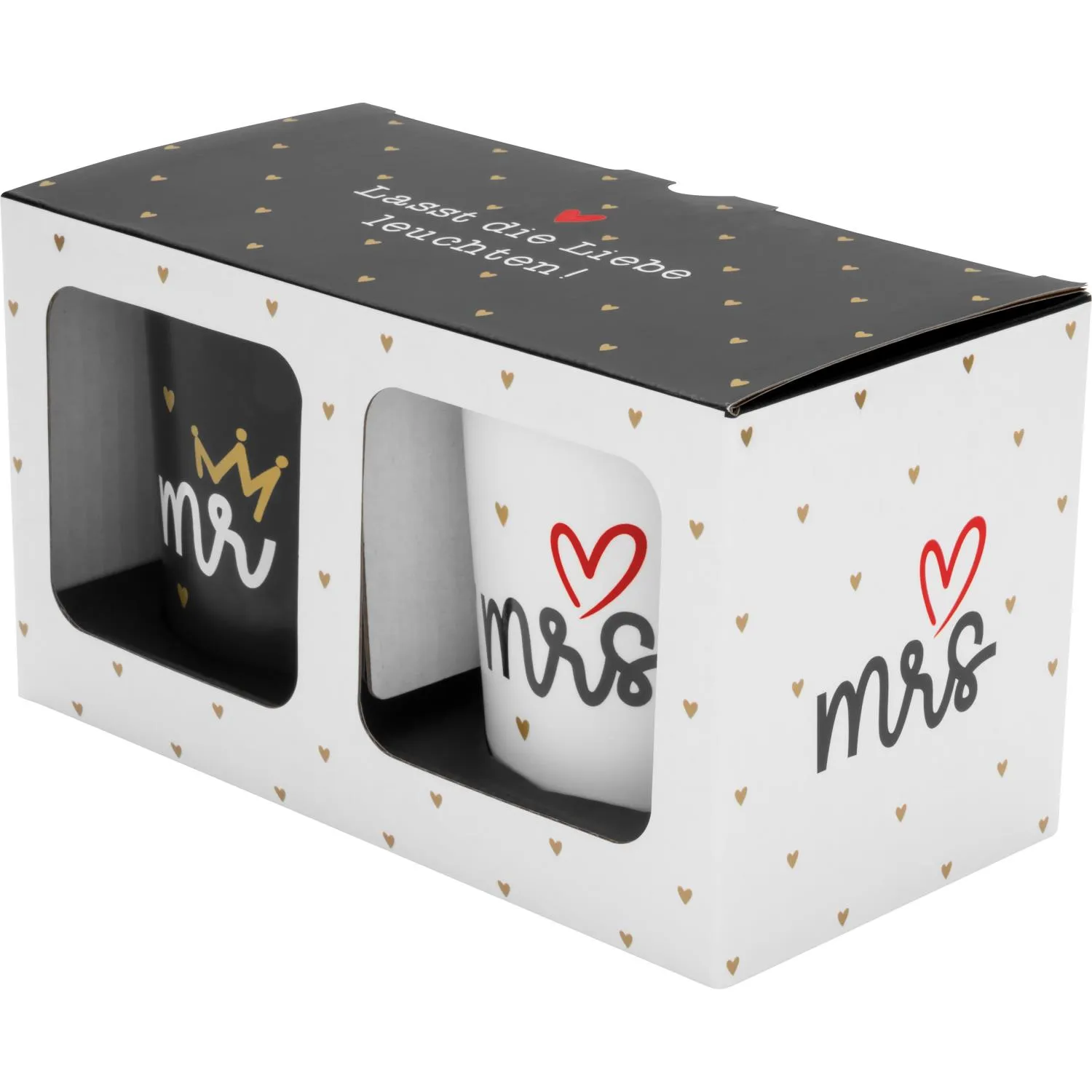 Kerzen-Set »Mr. & Mrs.« aus Porzellan, zwei Kerzen in Geschenkbox mit Golddruck.