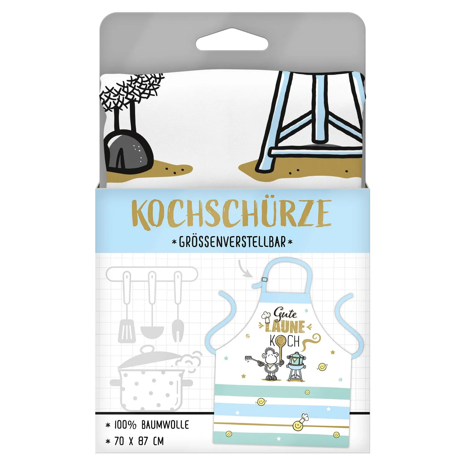 Schürze »Gute Laune Koch« mit Streifenmuster, 100% Baumwolle, Größenverstellbar