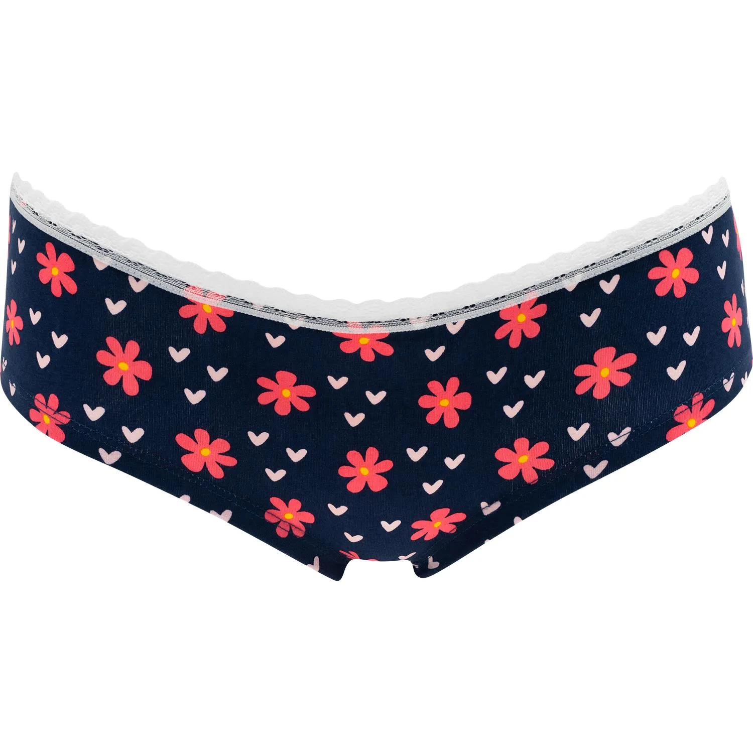 Dunkelblaue Panty mit rosa Blumen und weißer Spitze