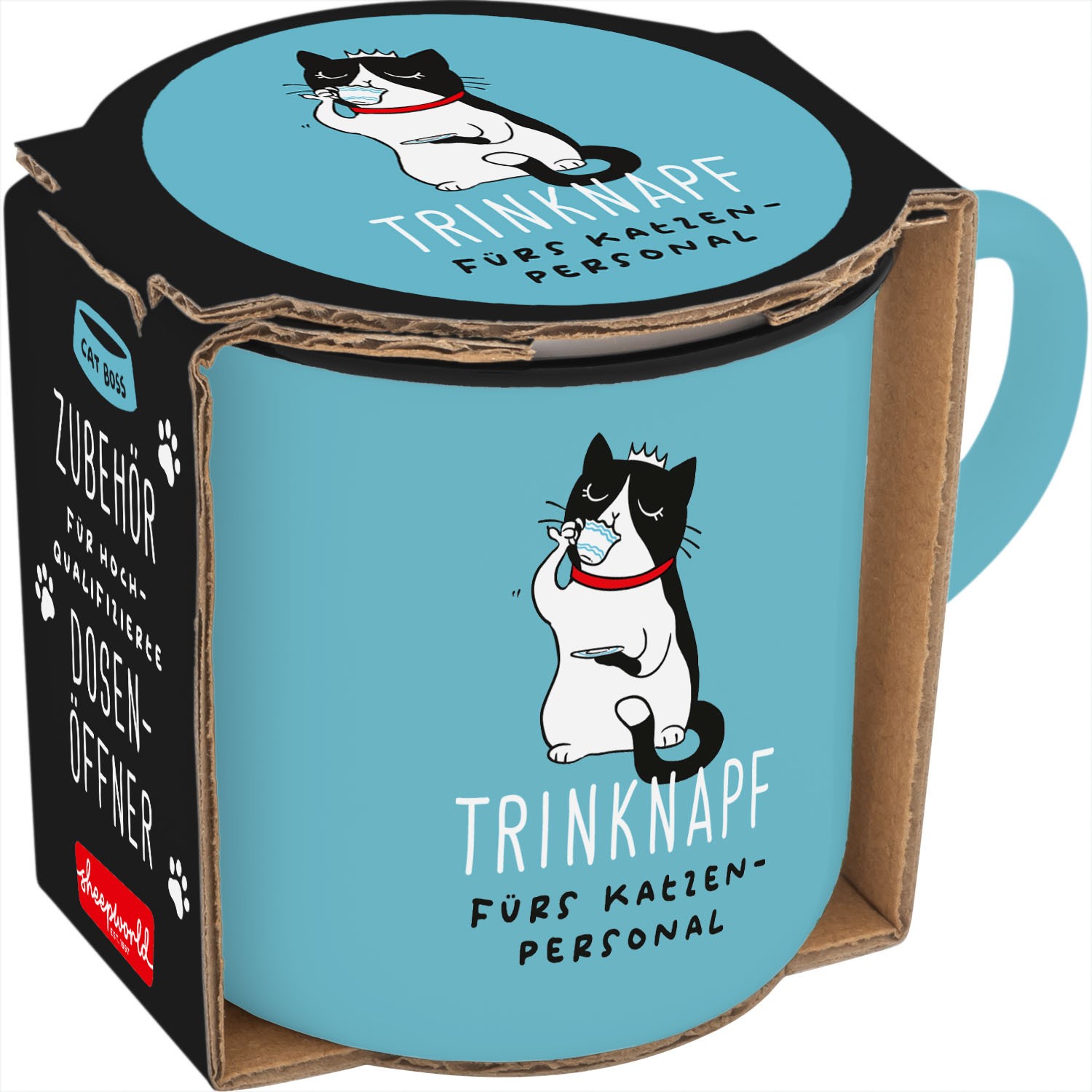 Türkisfarbener Porzellan-Espressobecher mit Katzenmotiv