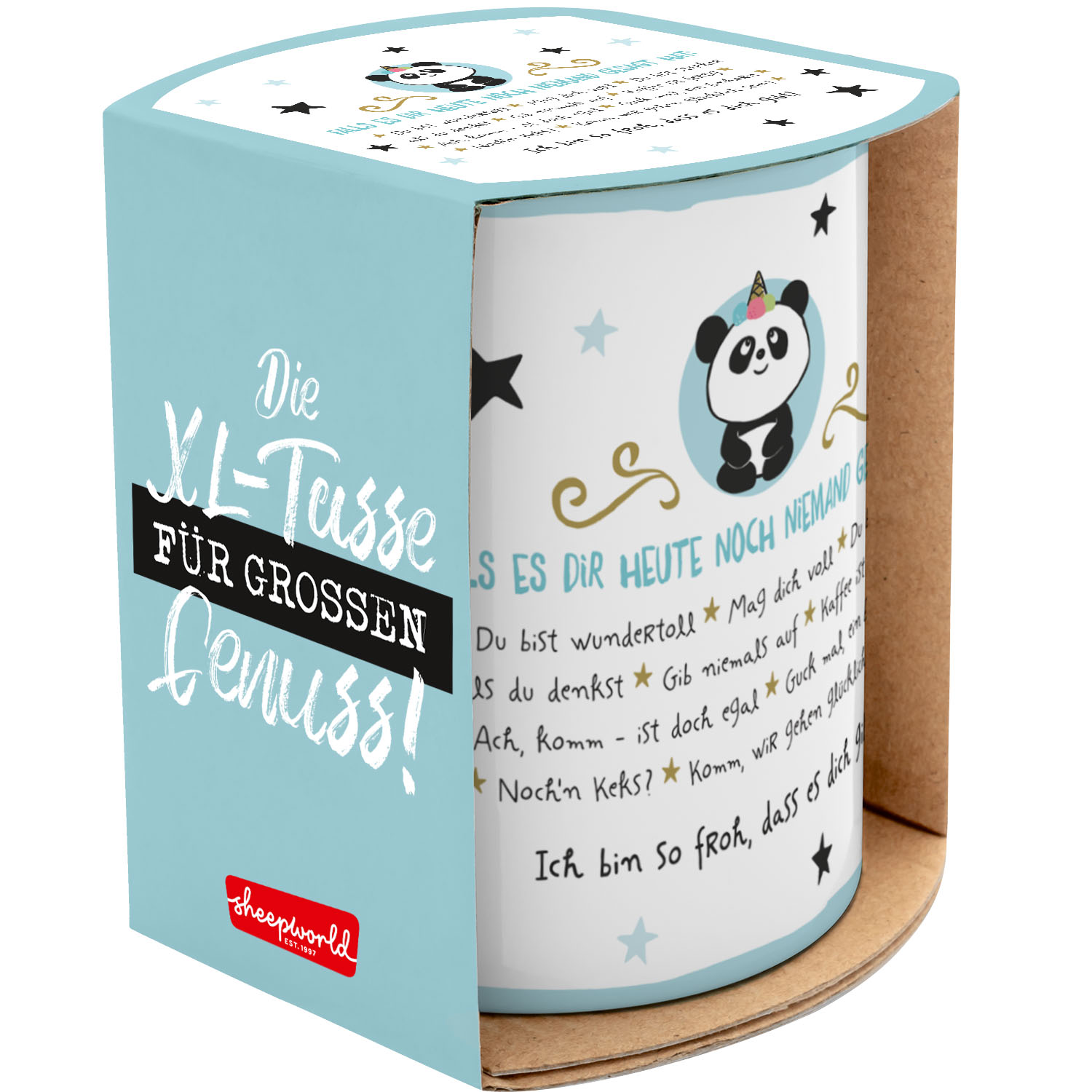 XL-Tasse mit Panda-Motiv, großer Inhalt, Banderole, Goldeffekt, Porzellan