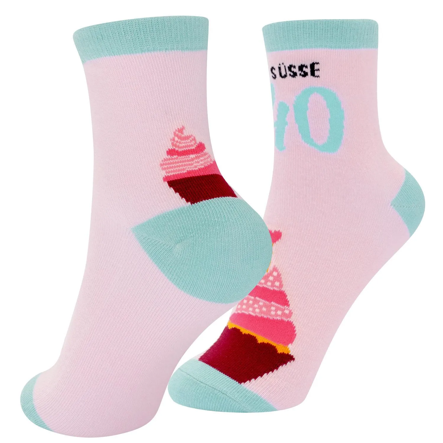 Pastellrosa Zaubersocken mit Cupcake-Motiv in Mint-Akzenten