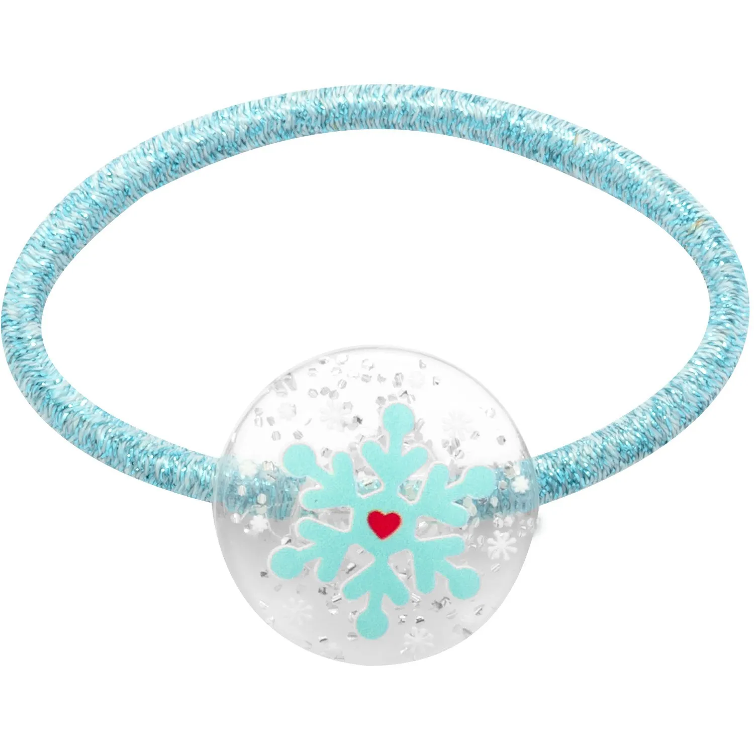 Türkises Haargummi-Set mit klarem Anhänger, Schneeflocke und Glitzer