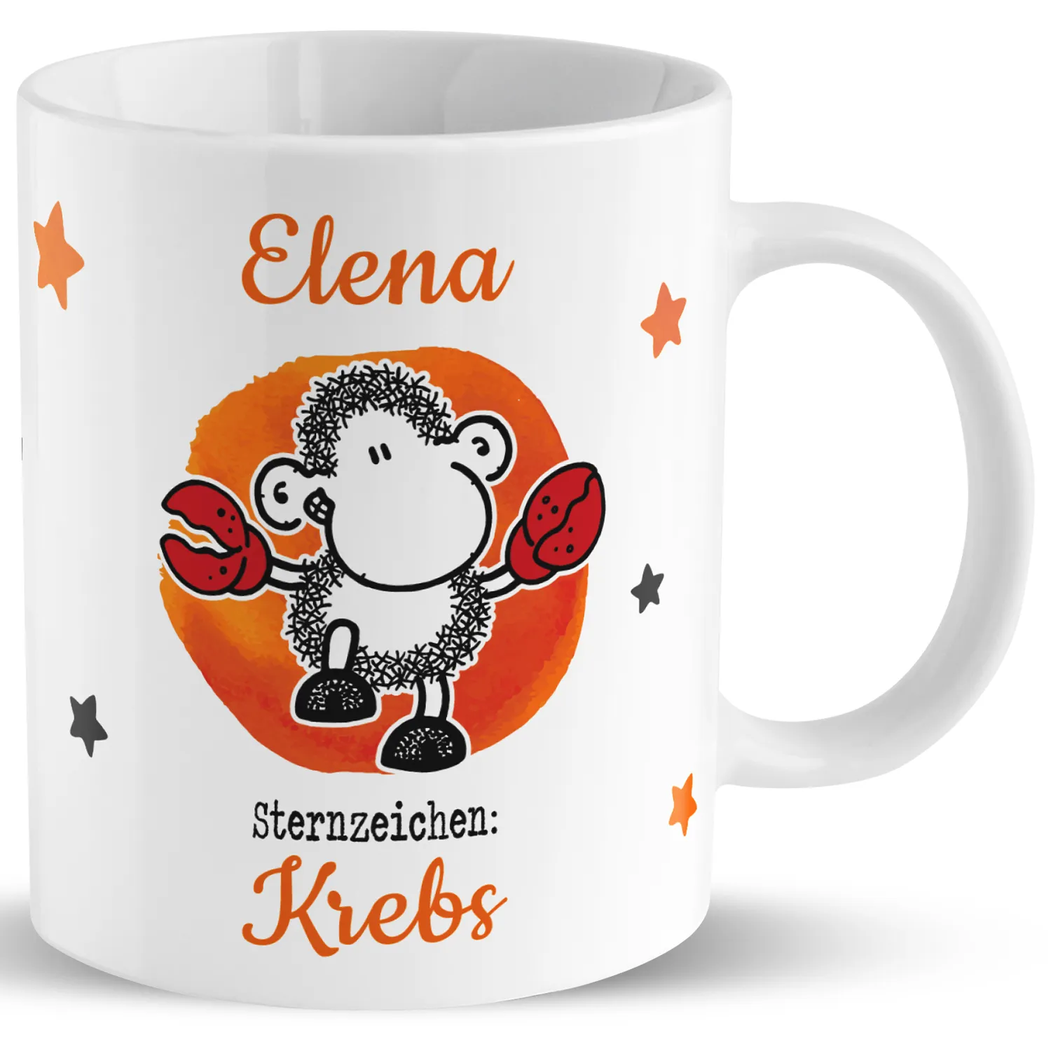 Tasse mit Sternzeichen »Krebs«, mit Namen, weiß, personalisiert