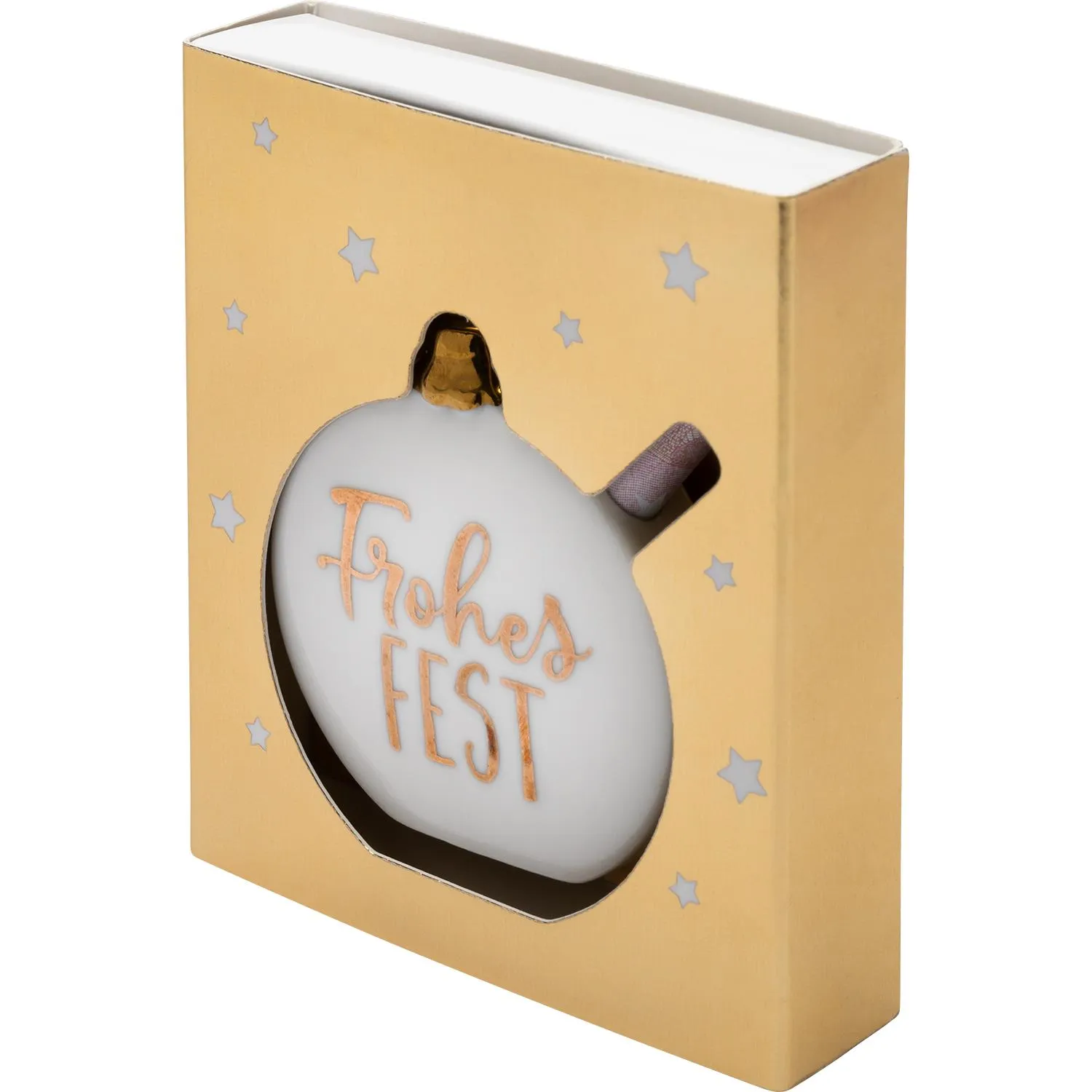 Porzellankugel mit Frohes Fest in Roségold, Geschenkbox