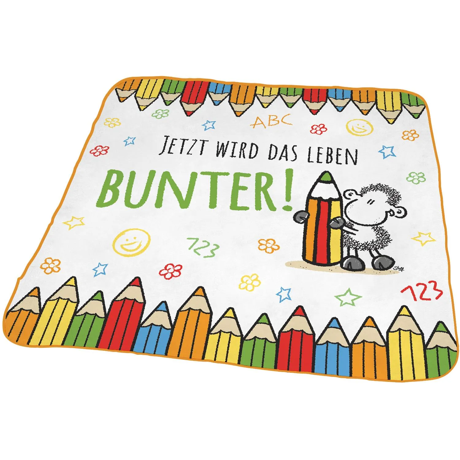 Zauberhandtuch für Kinder, 30x30 cm, Schaf- und Buntstift-Motiv, aus 100% Baumwolle