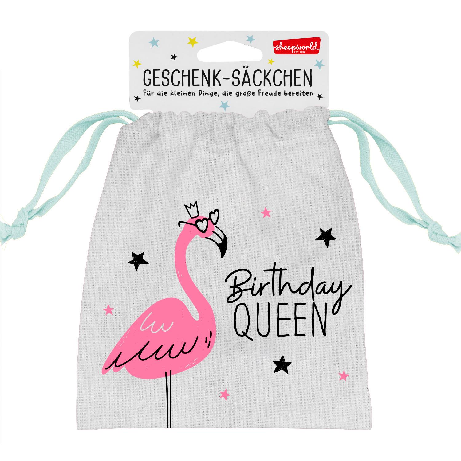 Geldgeschenk-Säckchen mit pinkem Flamingo und Birthday Queen