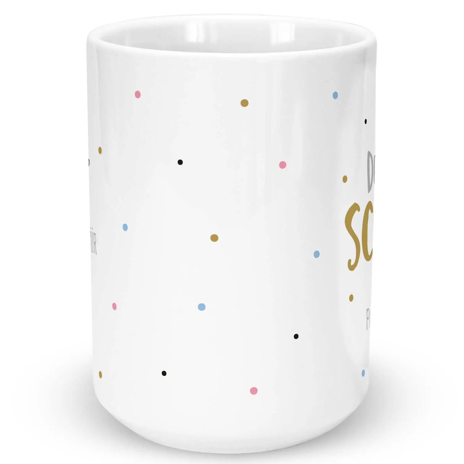 Weiße Keramik-Tasse mit Pastell-Punktmuster, personalisierbar mit Namen