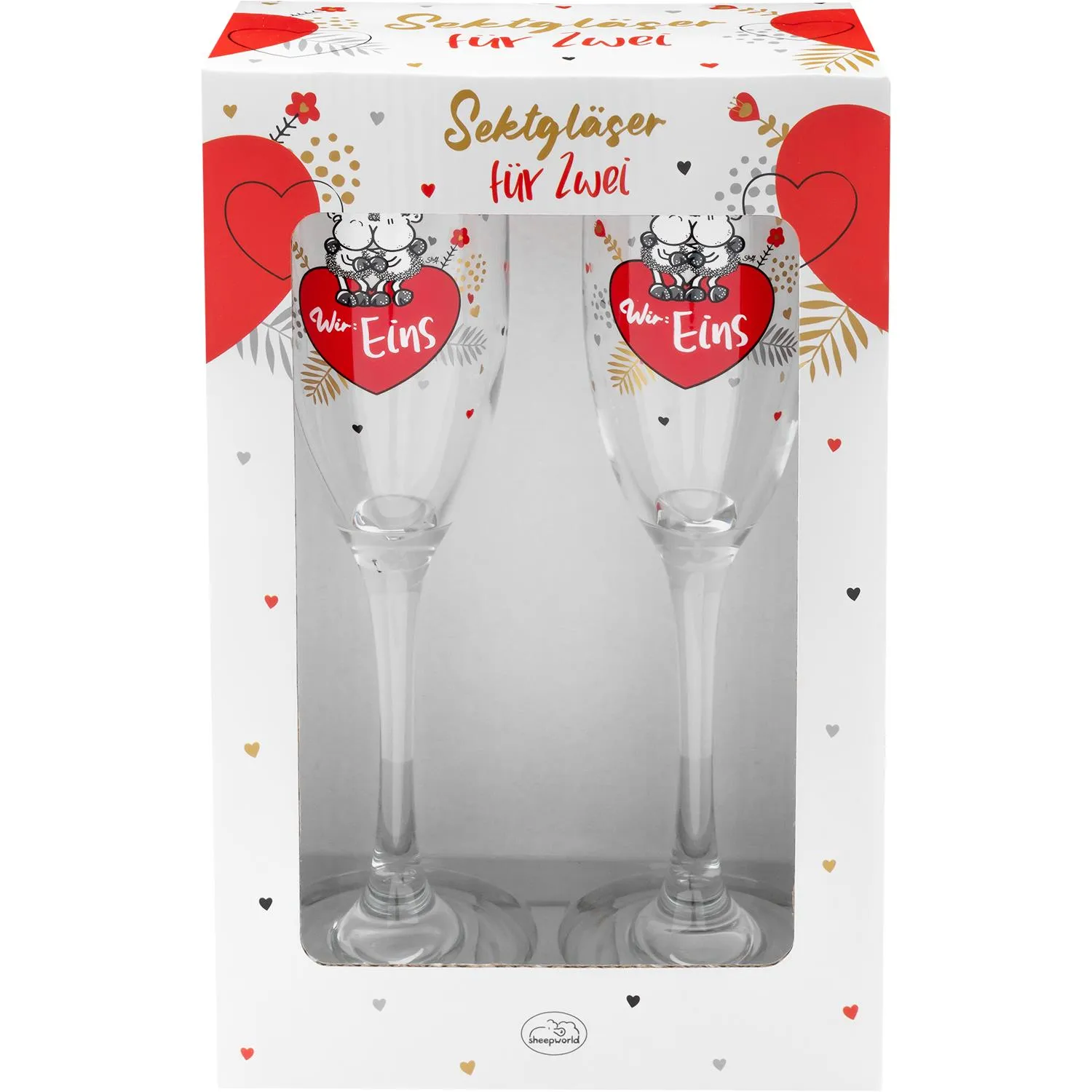 Set aus zwei Secco-Gläsern in Geschenkbox mit rotem Herzmotiv und Golddruck