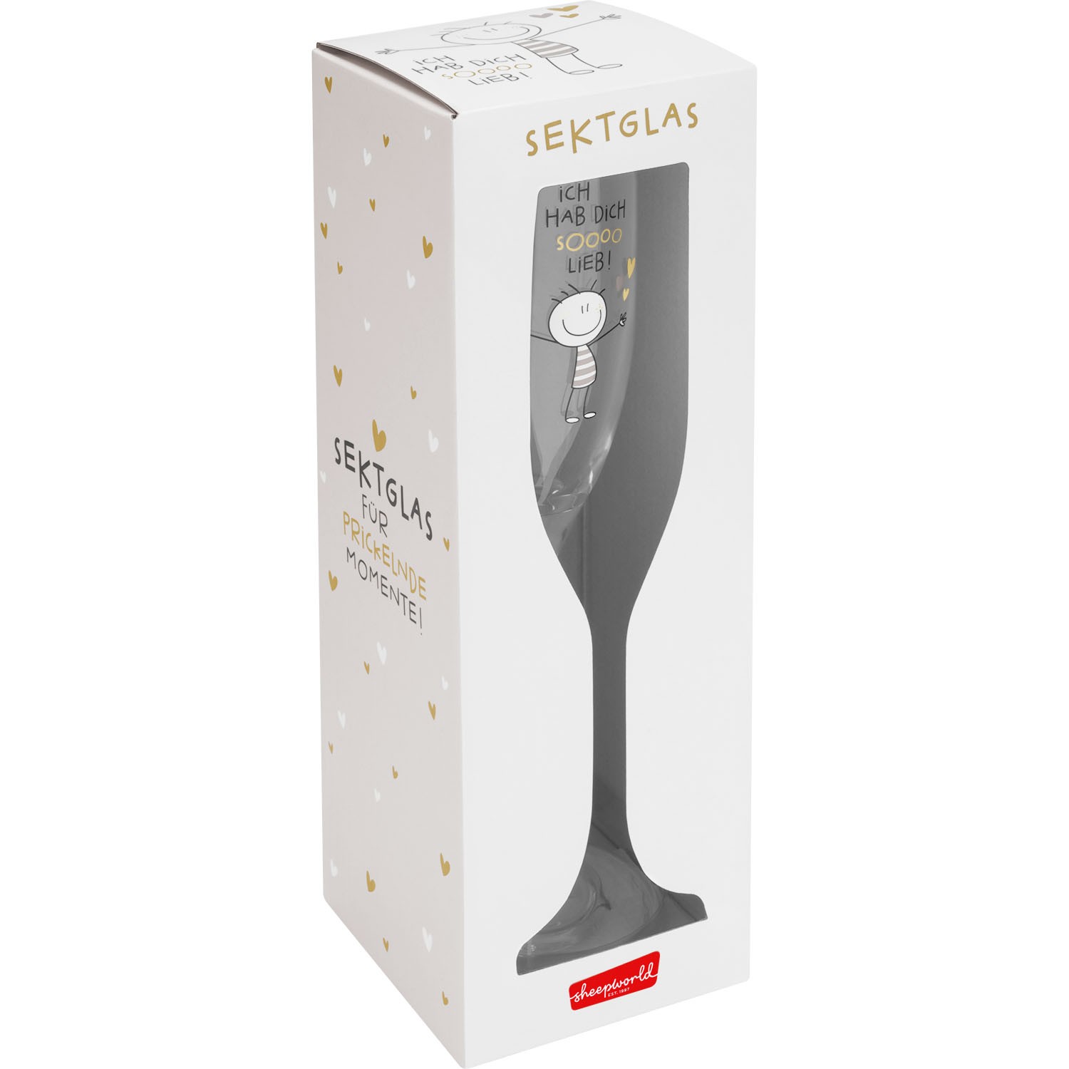 Golddruck-Sektglas mit Liebesmotiv in Geschenkbox