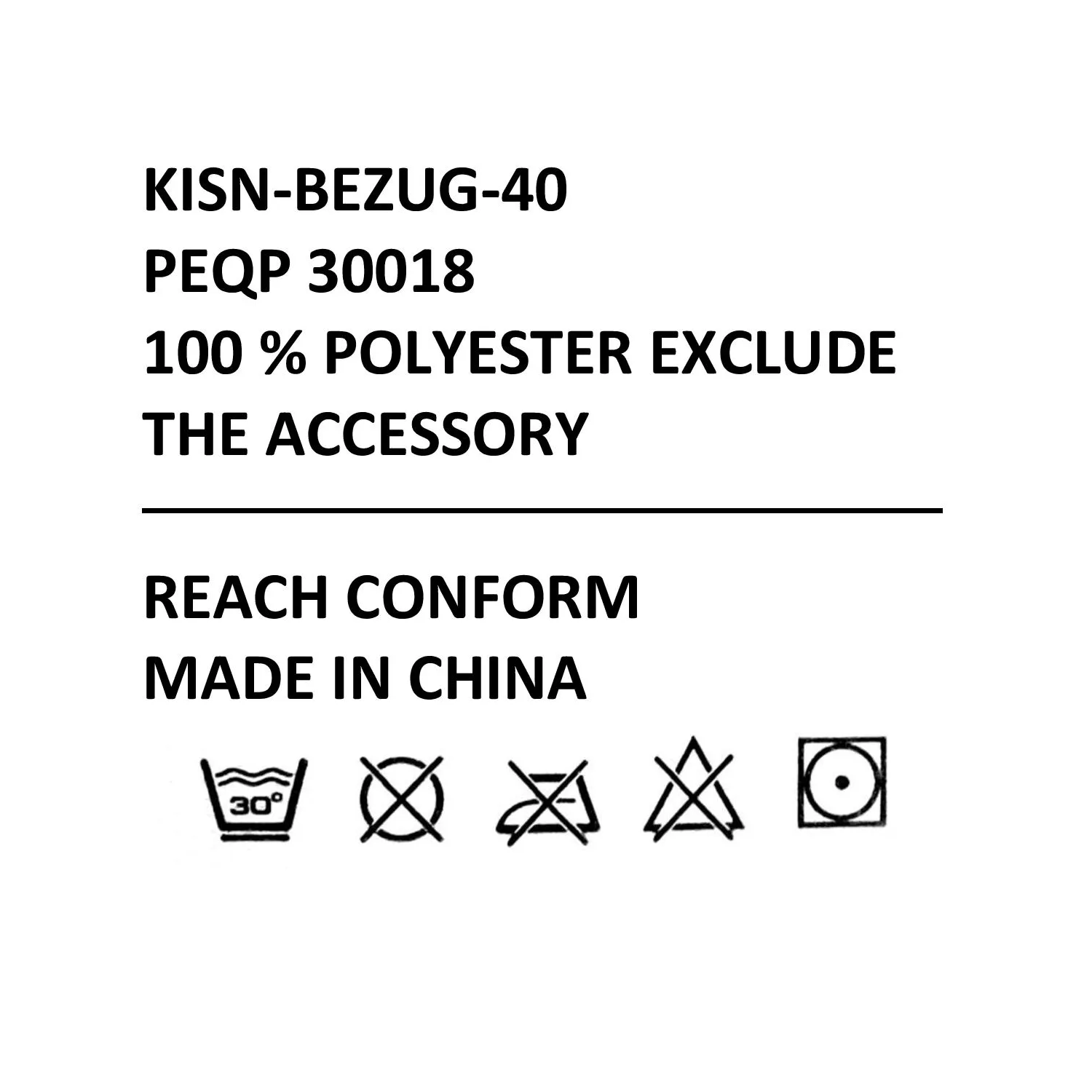 Weißer Polyester-Kissenbezug mit Text und Pflegehinweisen