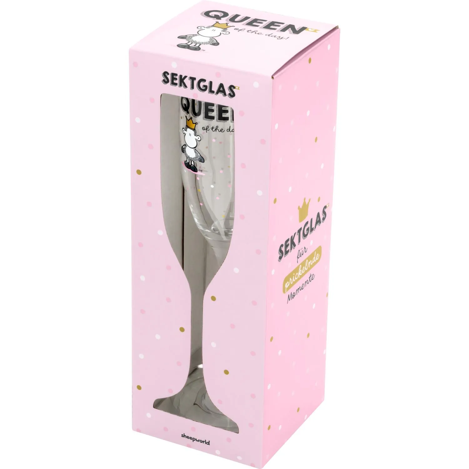 Sektglas »Queen« mit Schafmotiv in rosa Geschenkbox, 200 ml