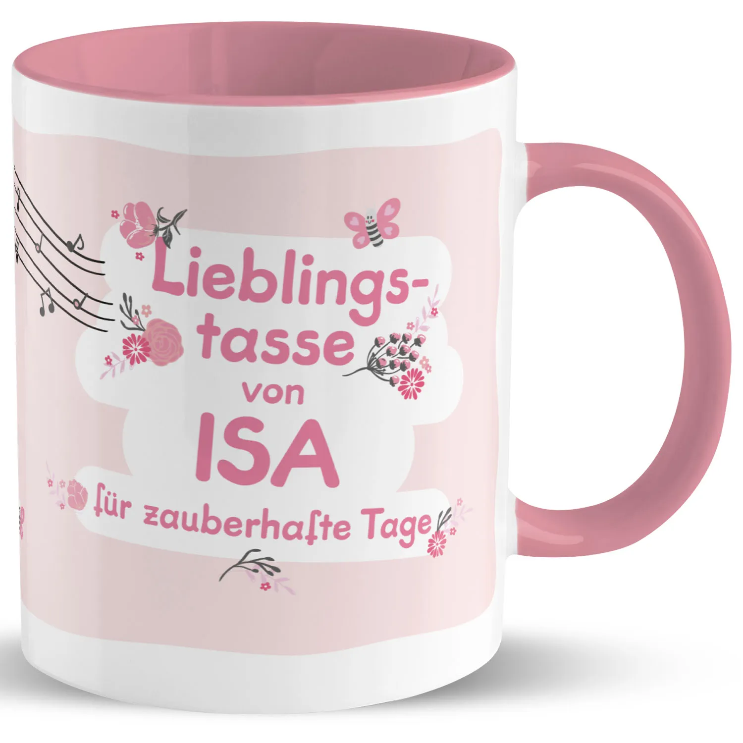 Personalisierte Porzellan-Tasse mit Namen ISA in Rosa