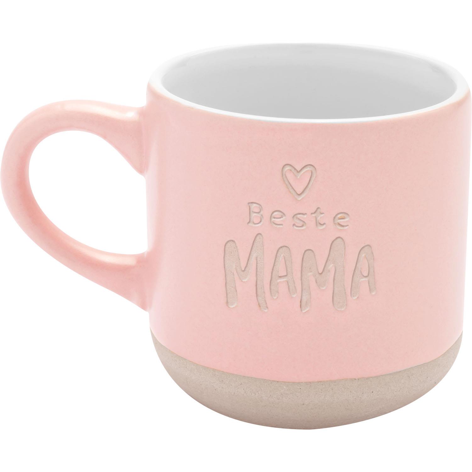 Rosa Keramiktasse aus Steinzeug mit 'Beste MAMA' Schriftzug und Herz, matt