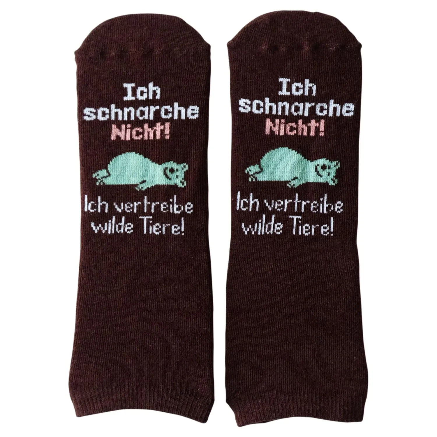 Braune Zaubersocken mit Spruch und Bären-Motiv