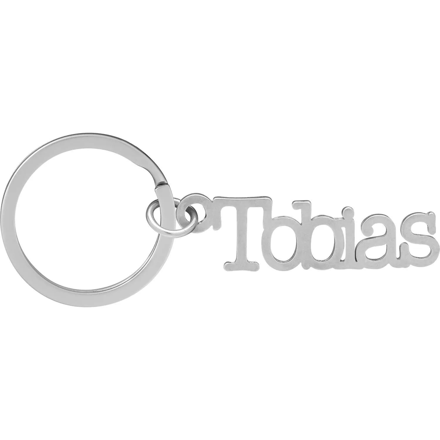 Namens-Schlüsselanhänger Tobias aus silbernem Metall mit Schlüsselring