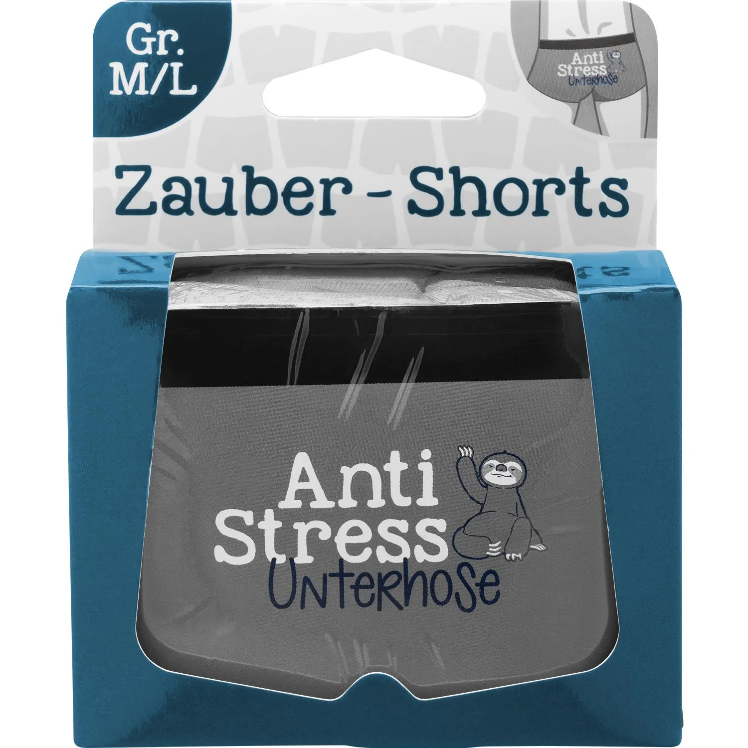 Graue Anti-Stress-Unterhose mit Monkey-Motiv in dekorativer Geschenkbox