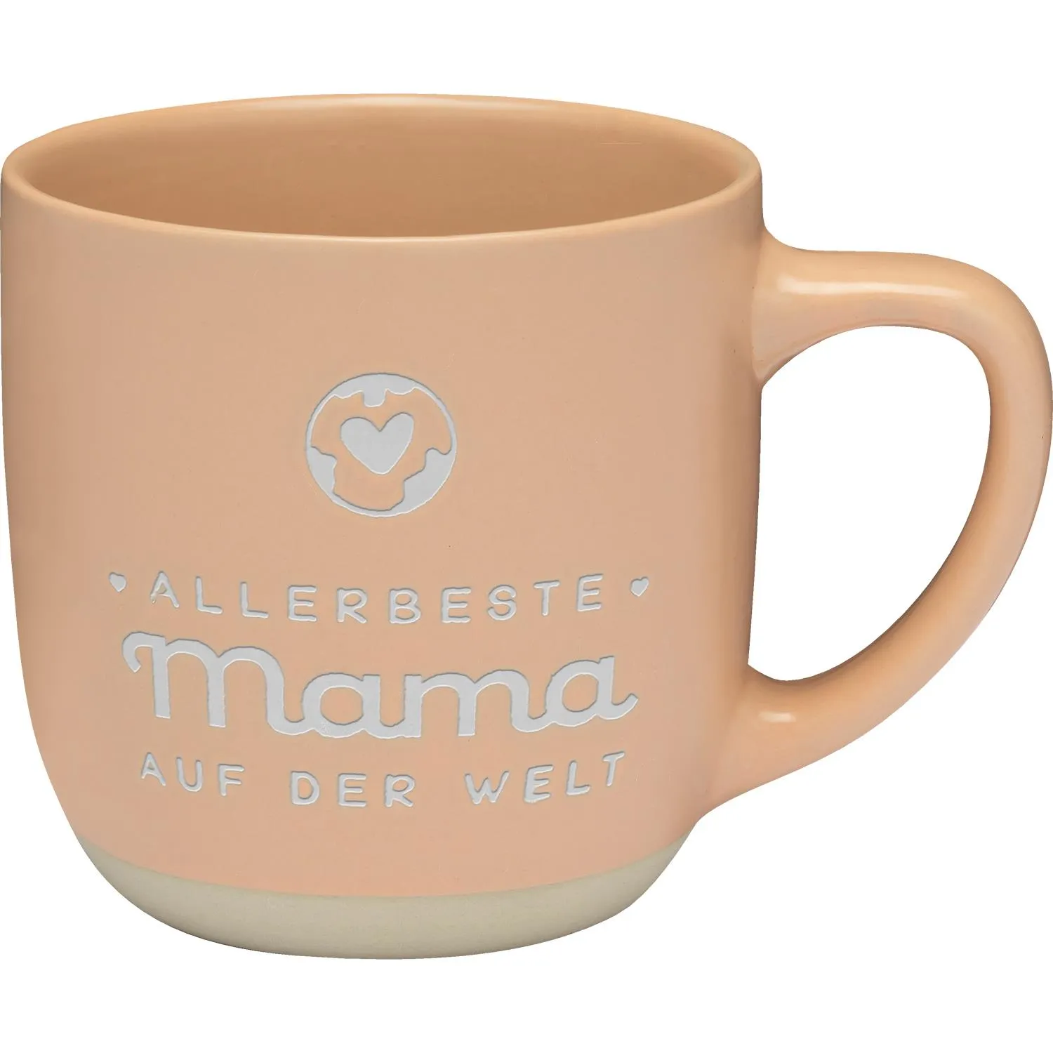 Pfirsichfarbene Keramik-Tasse mit weißem Schriftzug 'Allerbeste Mama auf der Welt'