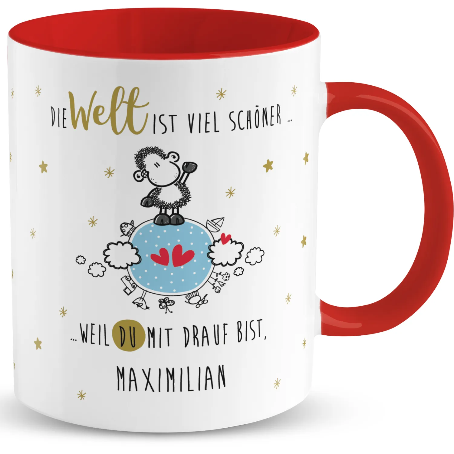 Personalisierbare Tasse »Die Welt ...« mit Name, rot