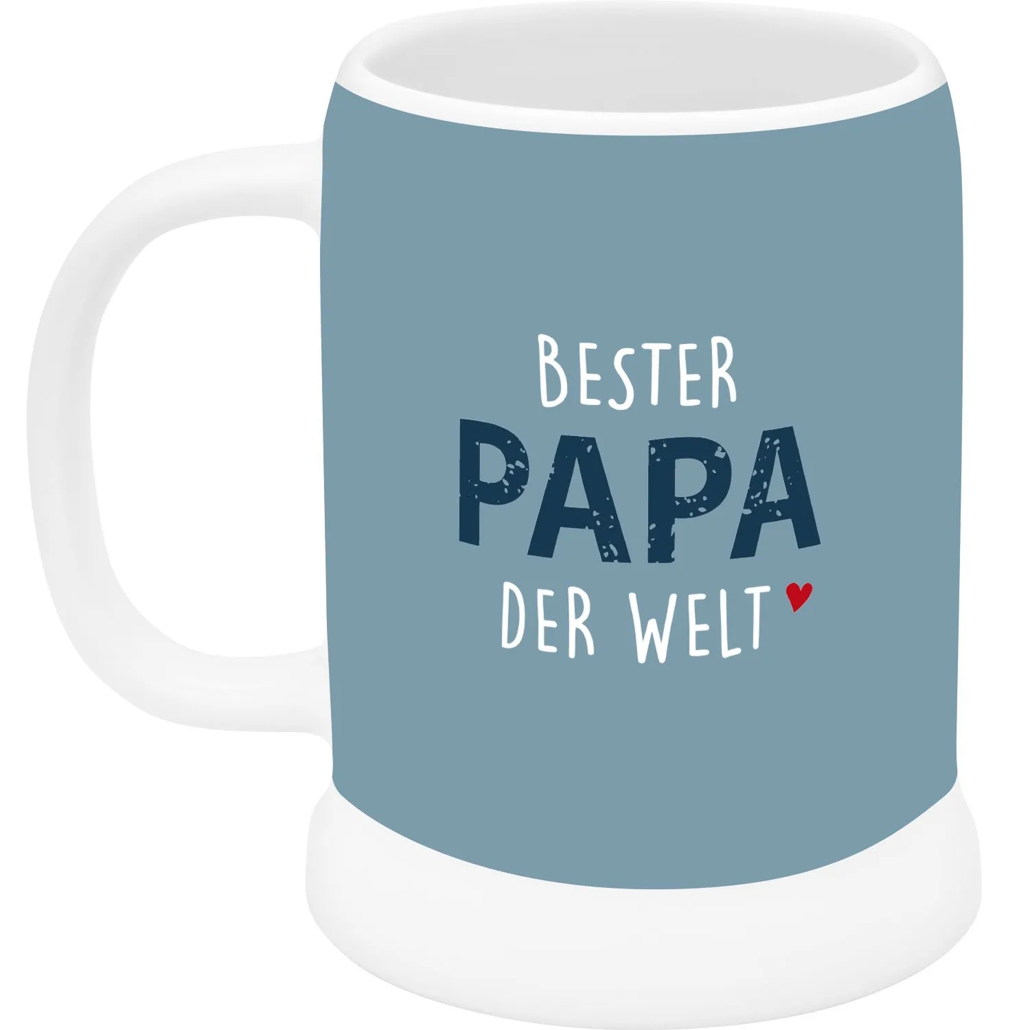 Pastellblauer Bierkrug mit Schriftzug 'BESTER PAPA DER WELT' und rotem Herz