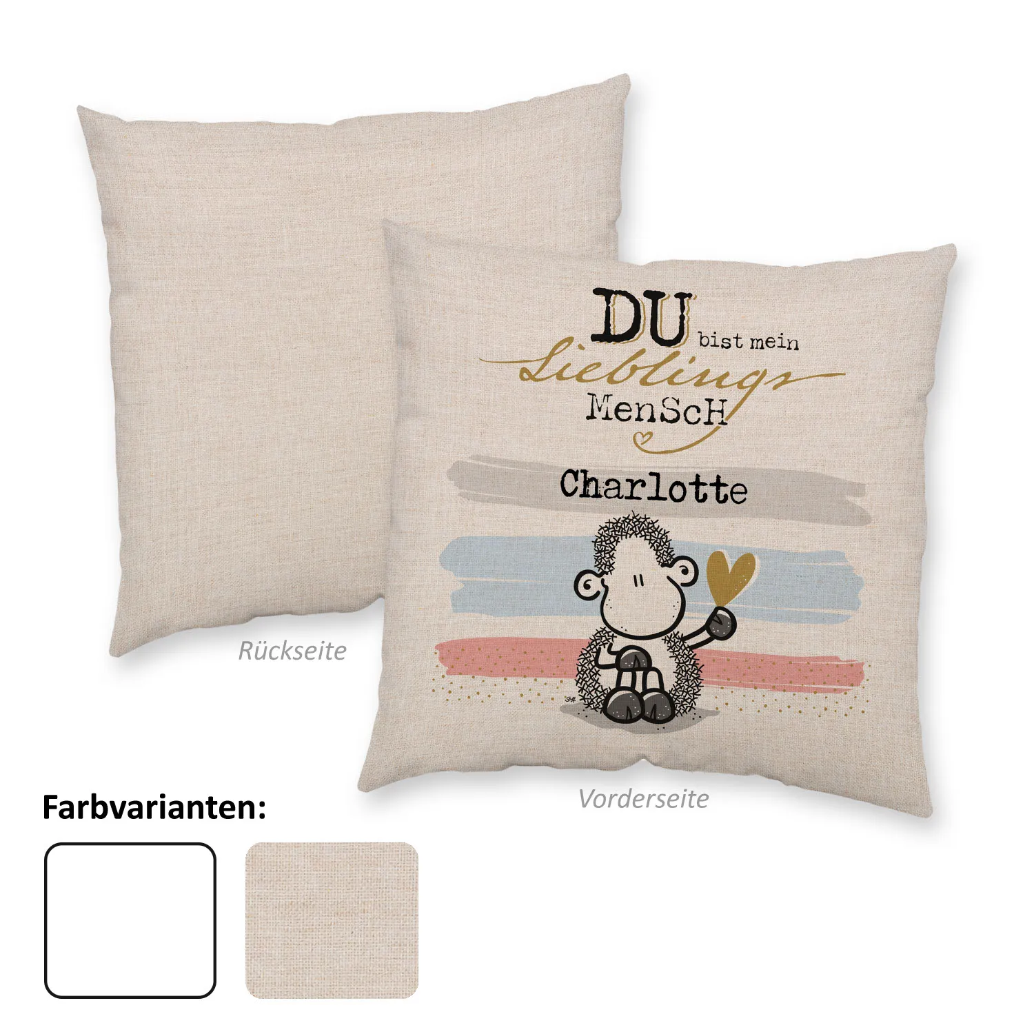 Personalisierbares Kissen mit Name Charlotte – Canvas-Optik, einseitiger Motivdruck, 40x40 cm
