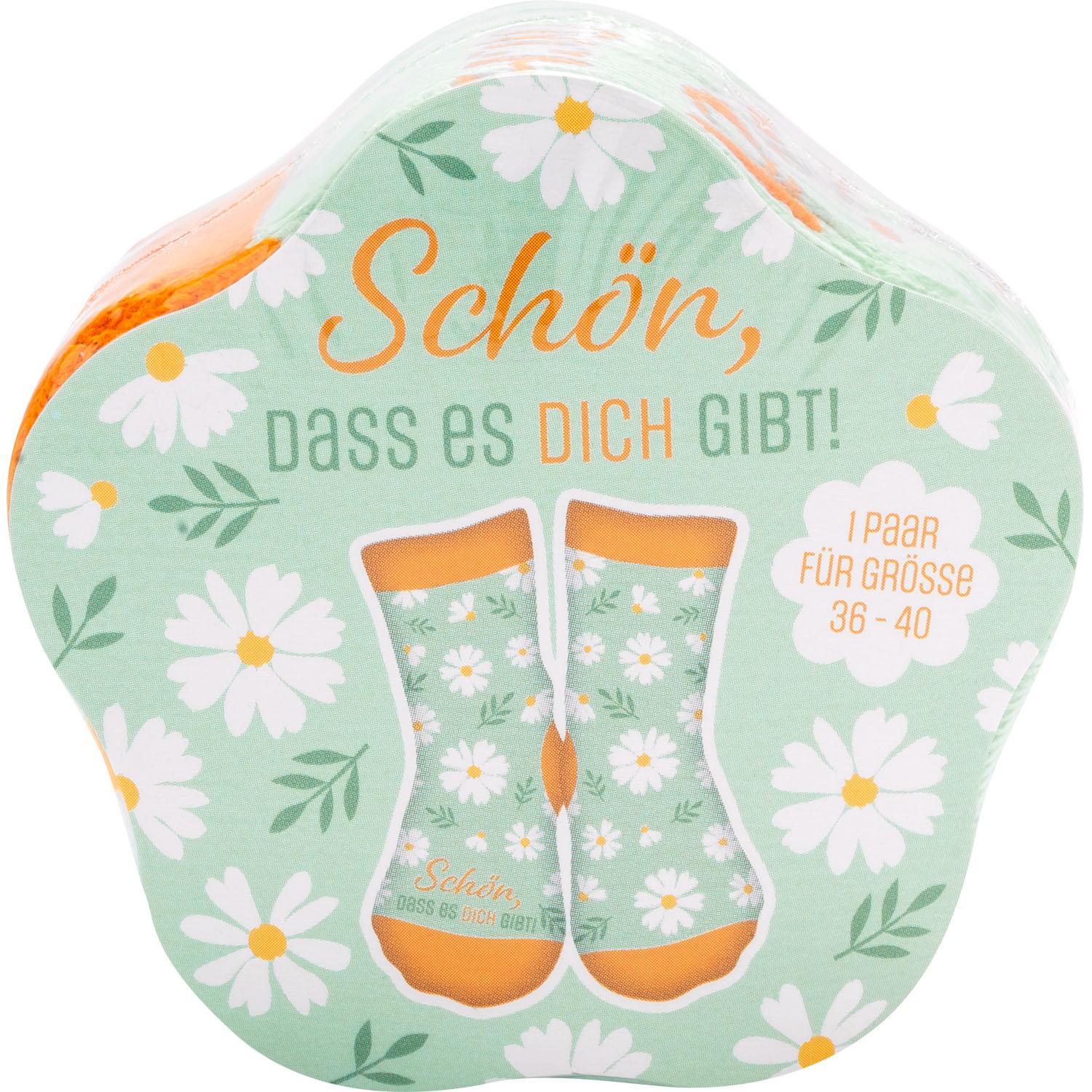 Grüne Zaubersocken mit weißen Gänseblümchen, Größe 36-40