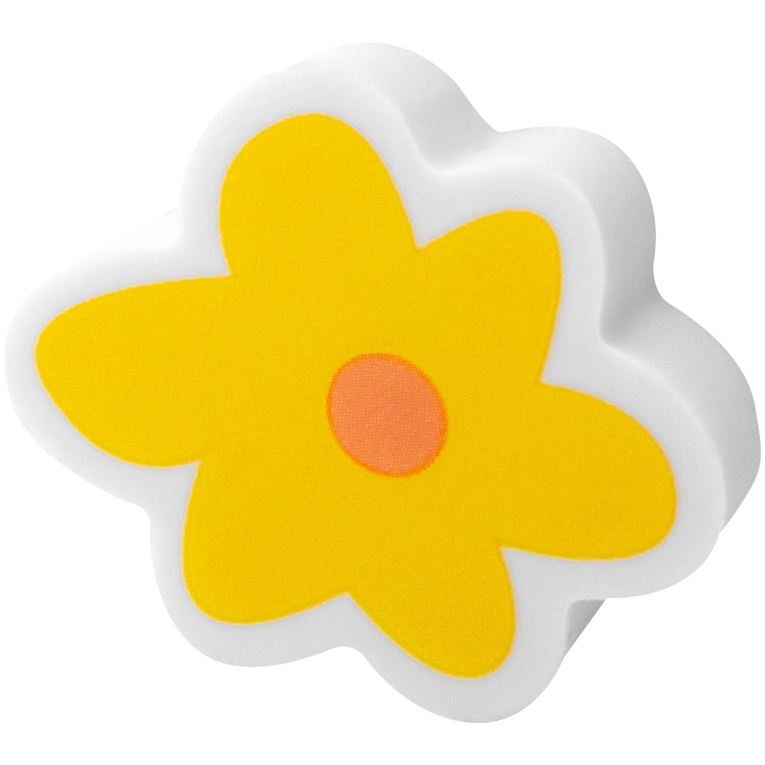 Blumenförmiger gelber Radierer aus Gummi mit weißer Umrandung