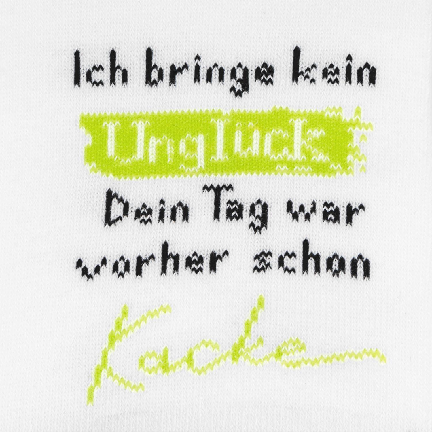 Zaubersocken »schwarze Katze« mit schwarzem Druck und neon-highlight auf weißem Grund