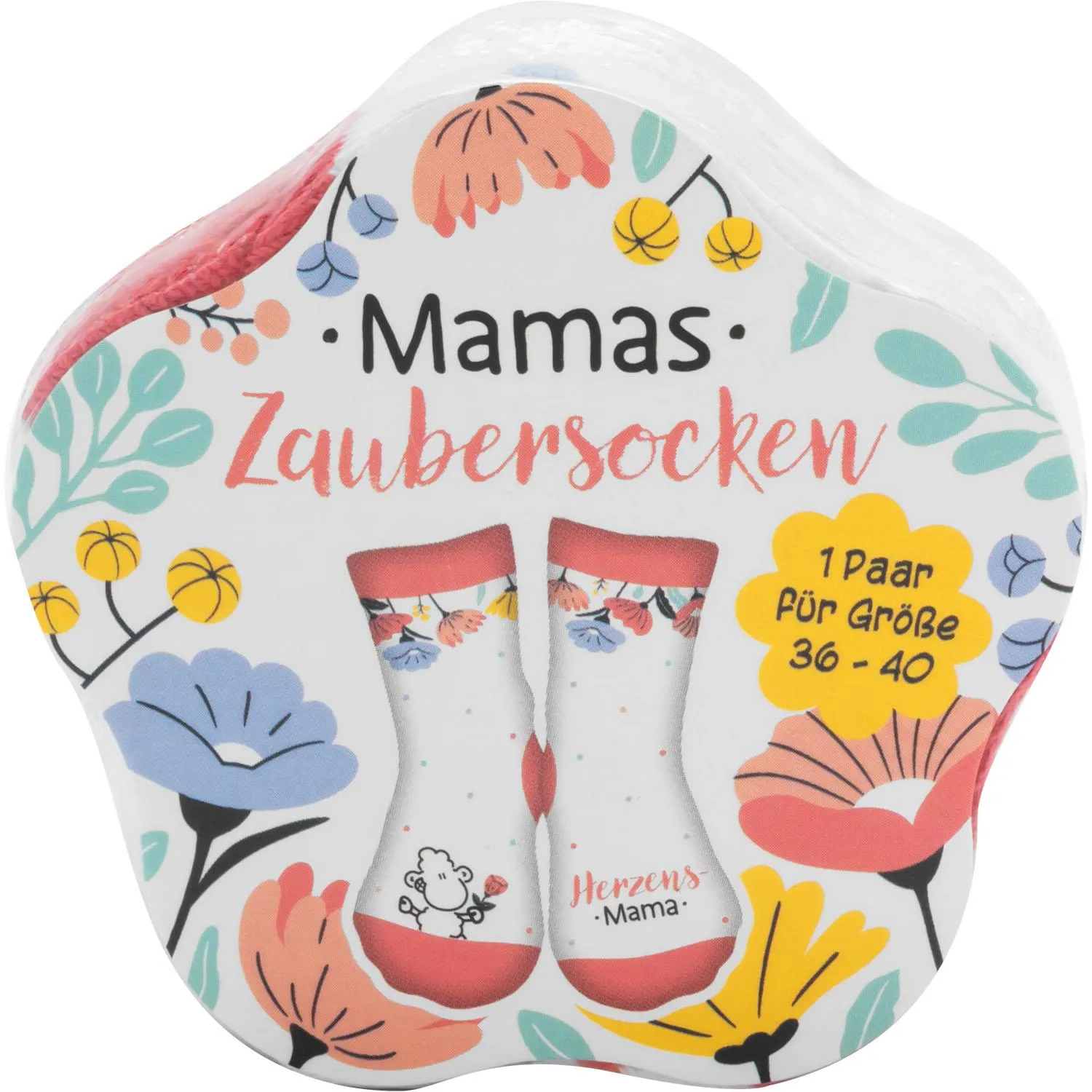 Zaubersocken ‚Herzensmama‘ mit Blumenmuster – kuschelig, Größe 36-40, Geschenkidee für Mama.