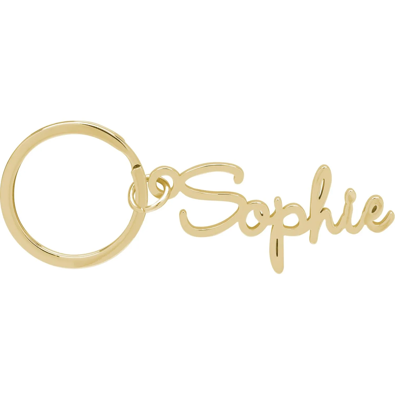 Goldfarbener Namens-Schlüsselanhänger mit Schriftzug Sophie am Schlüsselring