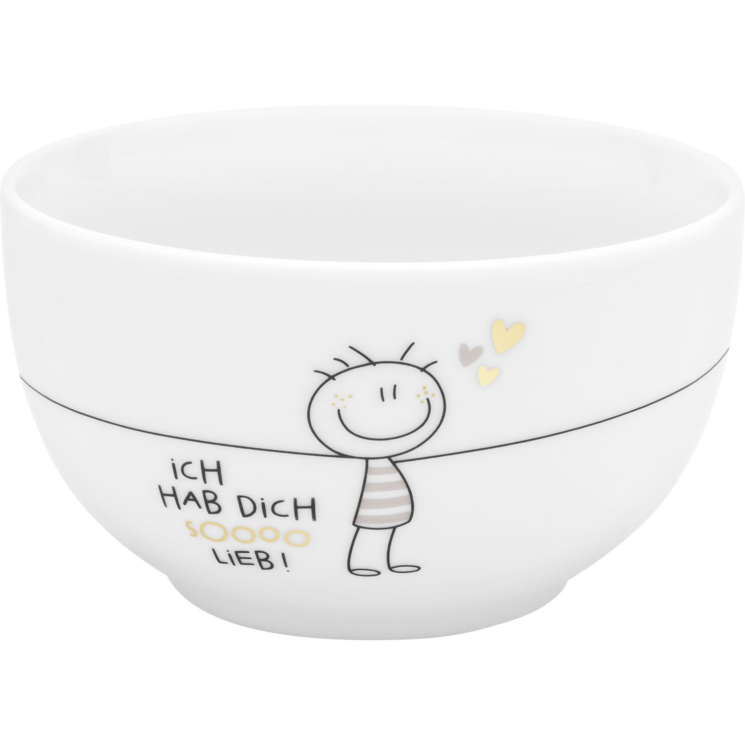 Weiße Porzellanschale mit lächelndem Schaf-Motiv und gelben Herzen
