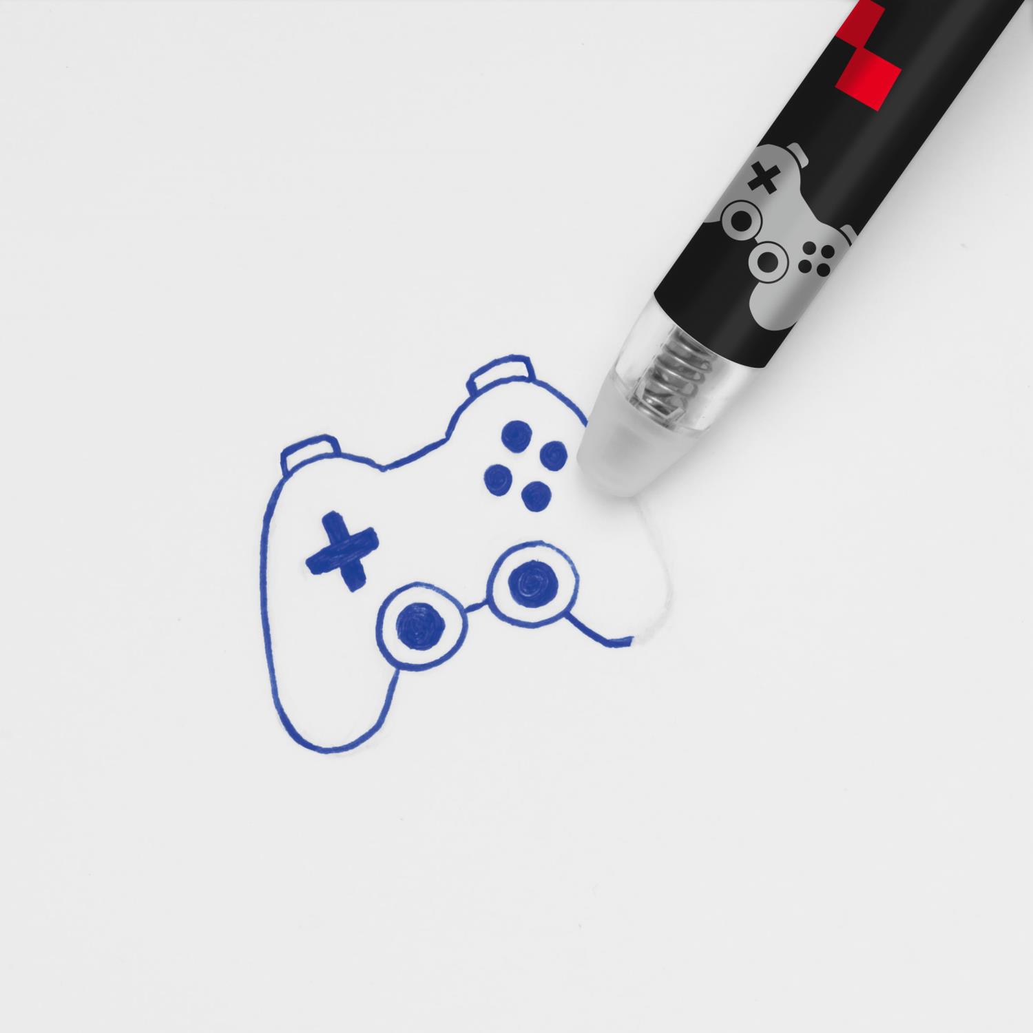 Radierbarer Gelstift im Gamepad-Look, blaue Mine